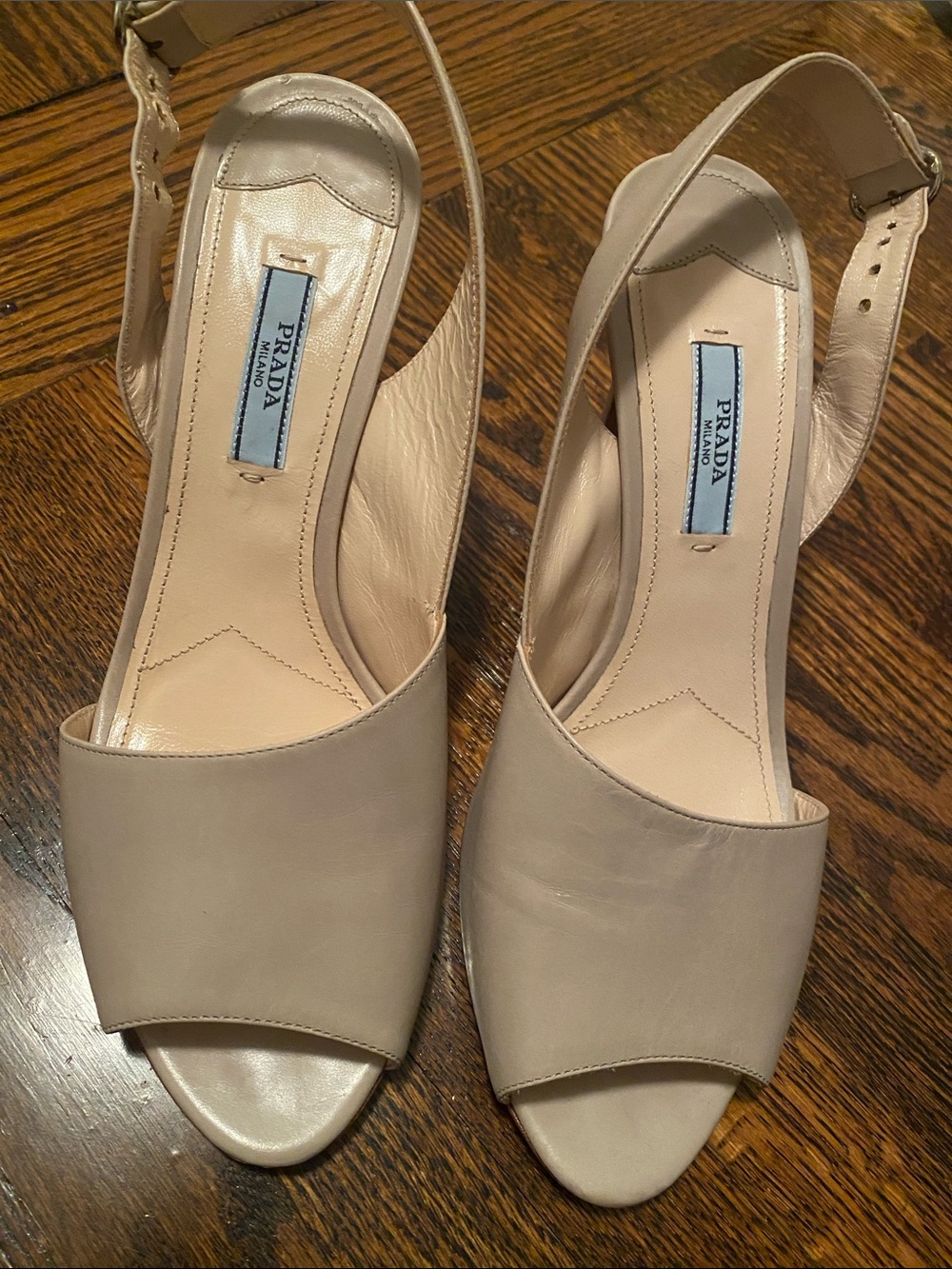 Prada Nude Open-Toe Slingback Heels